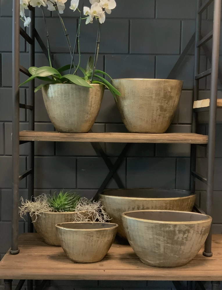 Bloempot Kos Ovaal - L39 X B20 X H31cm - Goud 3 Bloempot Kos Ovaal - L39 X B20 X H31cm - Goud - Afbeelding 3