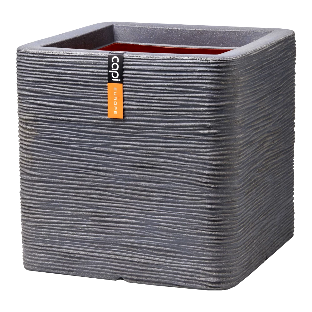 Capi Plantenbak Vierkant Nature Rib NL - L30 X B30 X H30cm - Donkergrijs 1 Capi Plantenbak Vierkant Nature Rib NL - L30 X B30 X H30cm - Donkergrijs